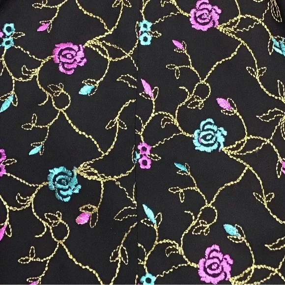 Vintage 90s Nicole Miller Floral Midi Embroidered Lace V-Neck Black Dress Size 8 - Picture 14 of 16